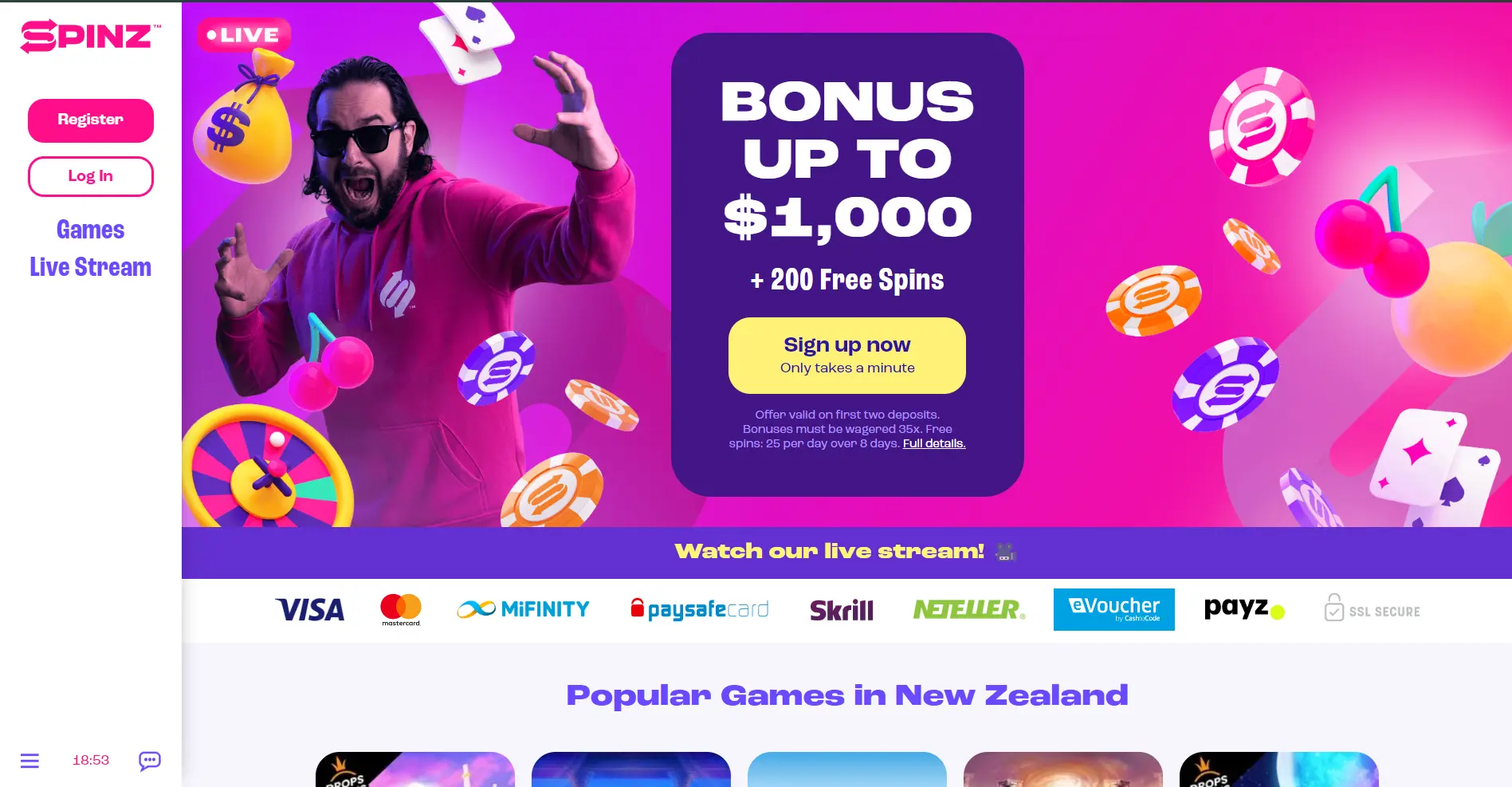 SpinZ Casino Website