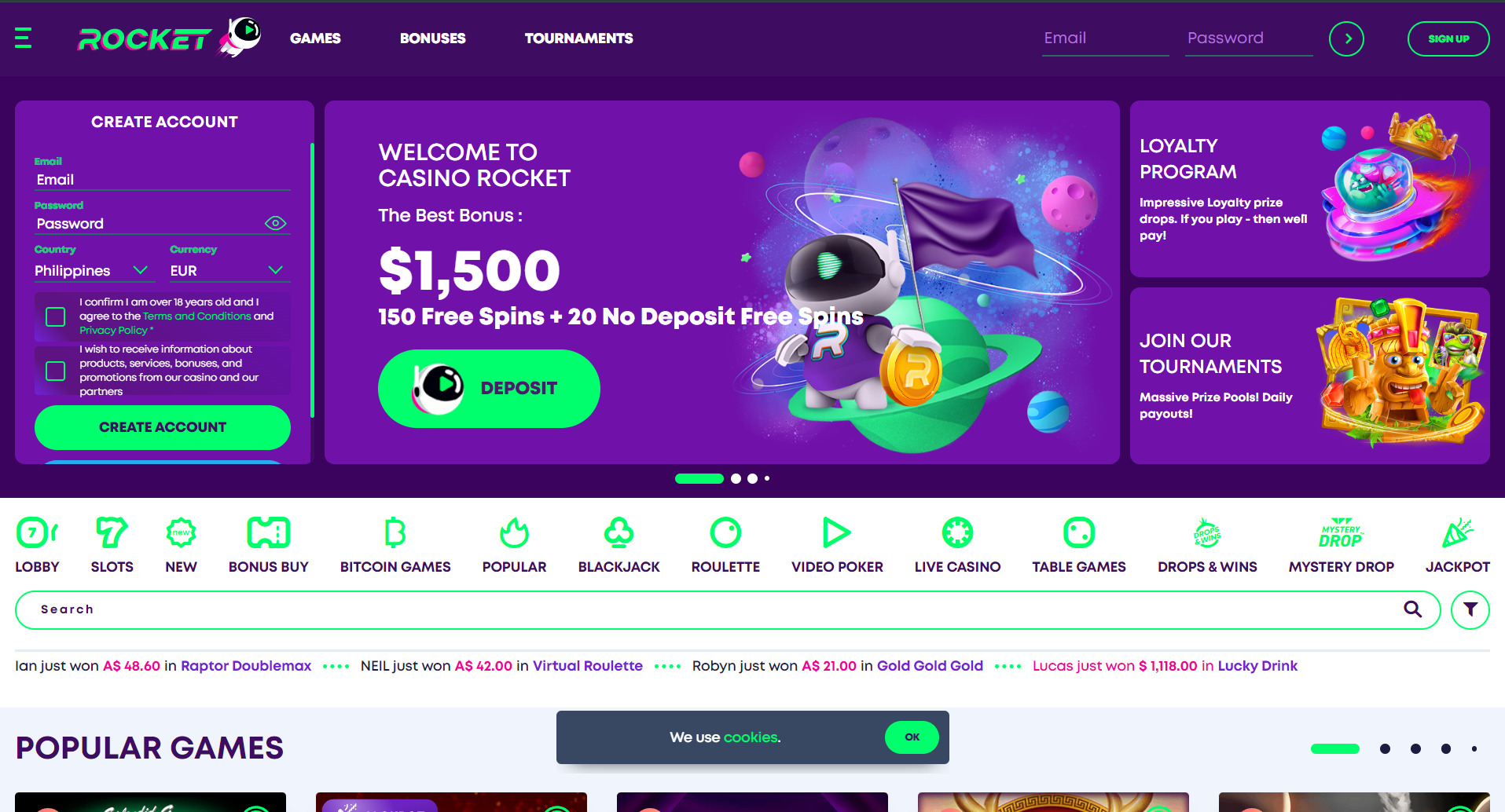 Casino Rocket Website - Igaming New Zealand