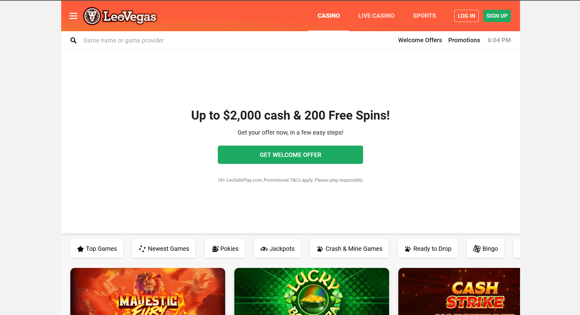 LeoVegas Casino Website