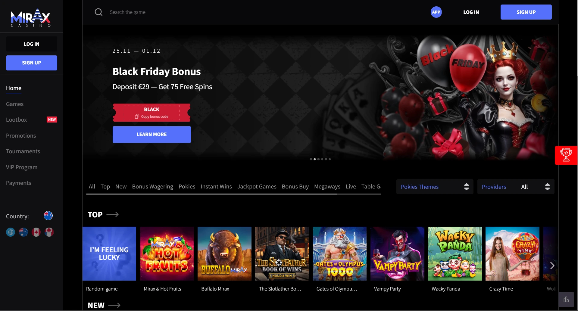 Mirax Casino Website